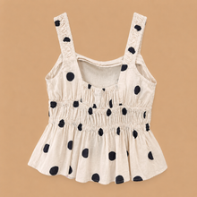 Cargar imagen en el visor de la galería, Blusa lino beige lunares negros
