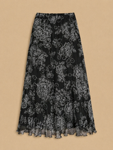 Cargar imagen en el visor de la galería, Falda midi negra floral blanco
