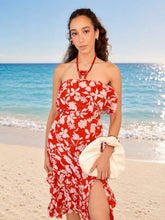 Cargar imagen en el visor de la galería, Vestido straple rojo tropical
