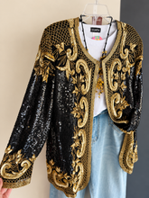 Cargar imagen en el visor de la galería, Blazer lentejuela negro con dorado

