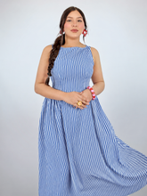 Cargar imagen en el visor de la galería, Vestido líneas azul &amp; blanco
