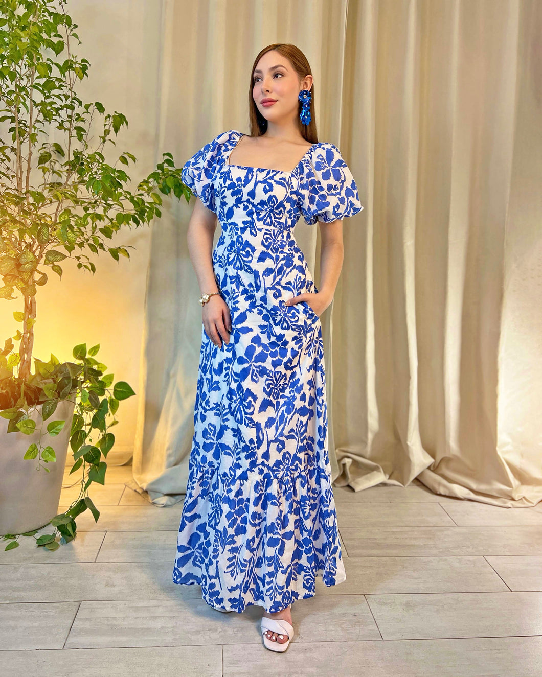 Maxi vestido mangas globo