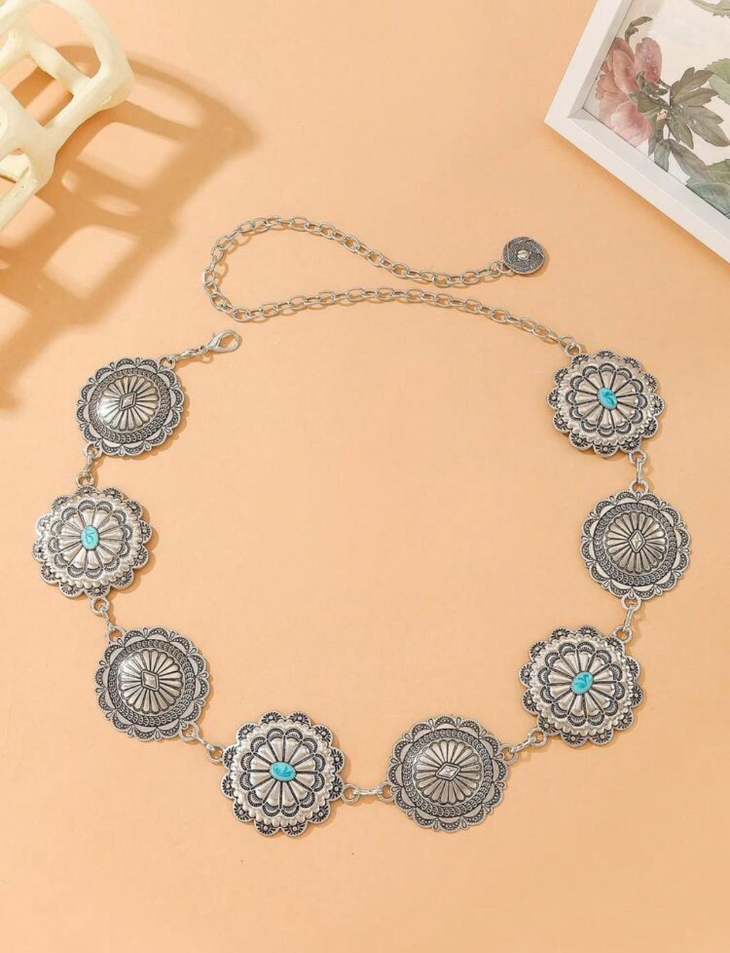 Cinturón eslabones plateado con azul