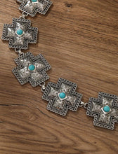 Cargar imagen en el visor de la galería, Cinturón cruces plateadas con azul
