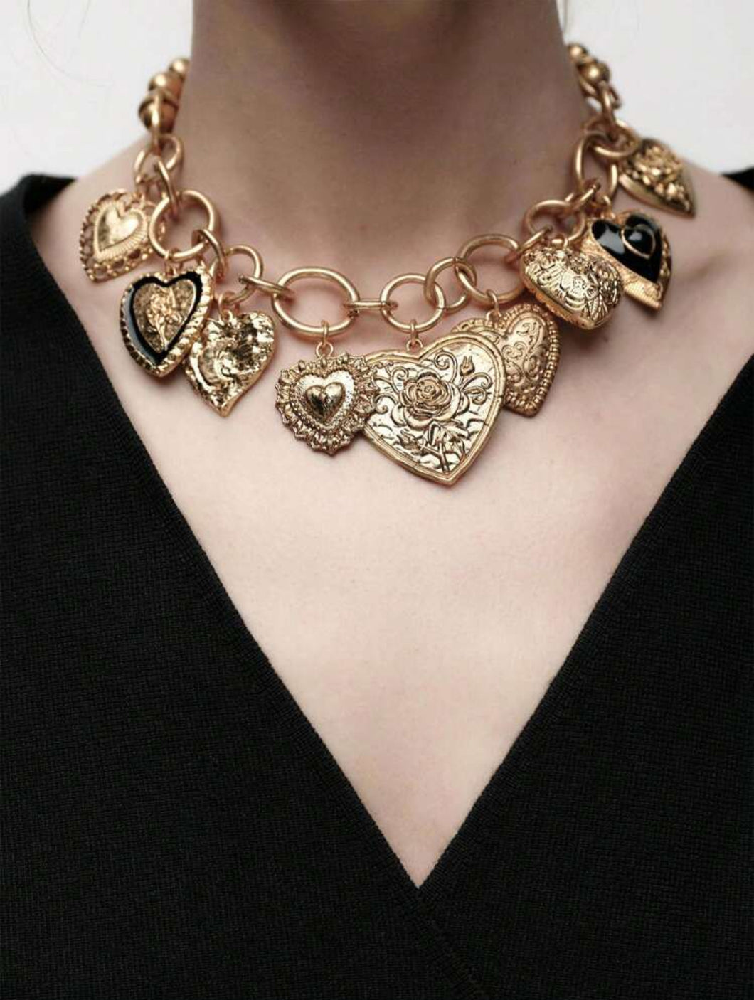 Cadena dijes corazones dorado