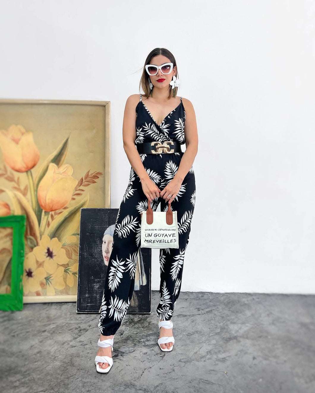 Palazzo negro estampado blanco