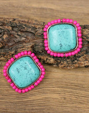 Cargar imagen en el visor de la galería, Aretes cuadros azul con rosa
