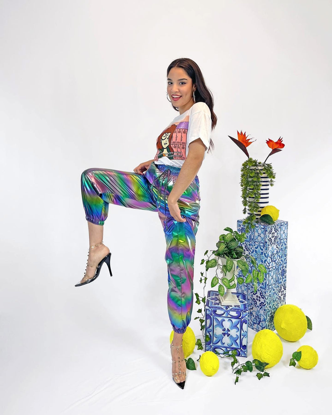 Pantalón jogger metálico colores