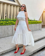 Cargar imagen en el visor de la galería, Vestido halter  blanco lunares negros
