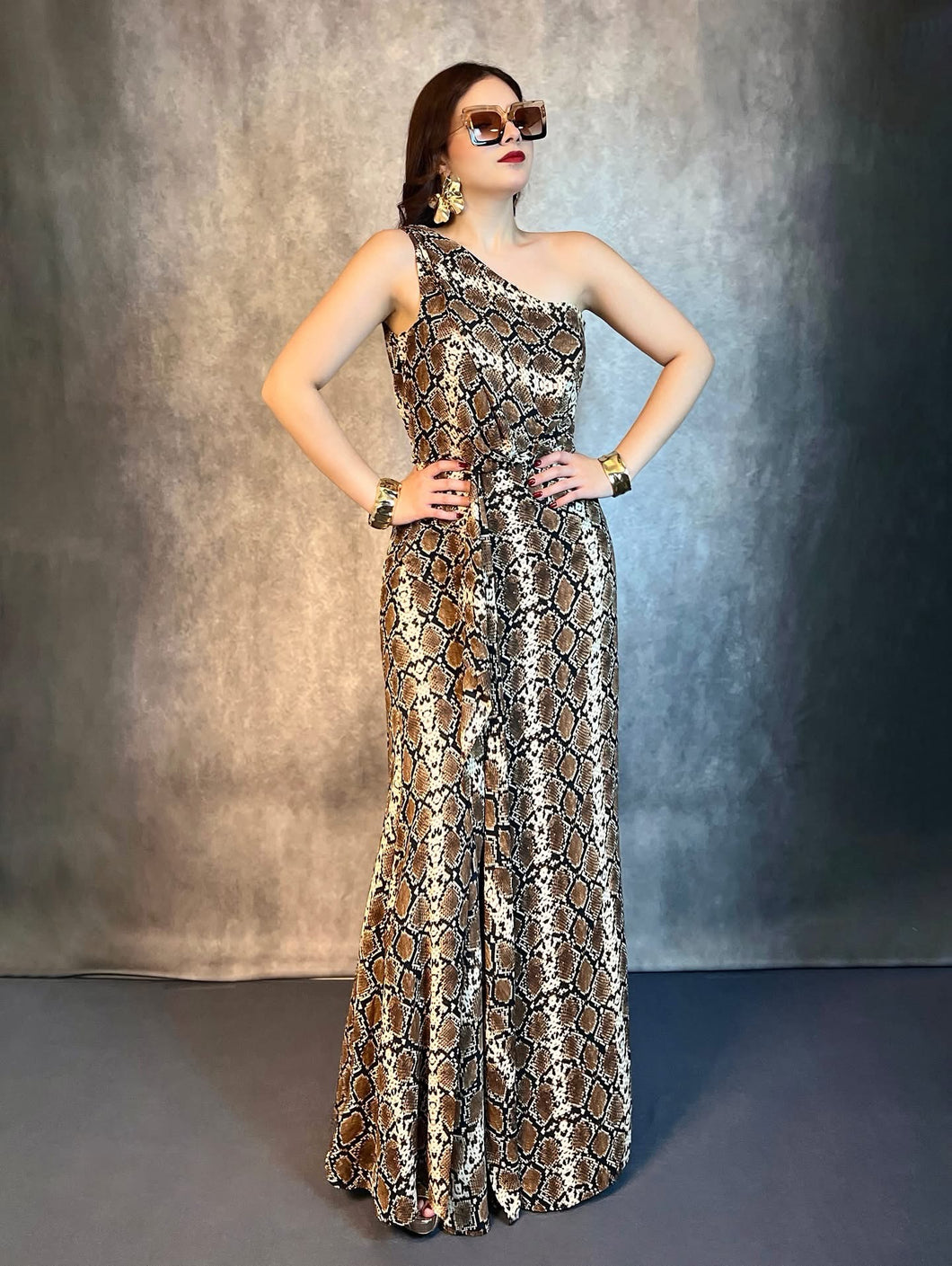 Maxi vestido un hombro vibora