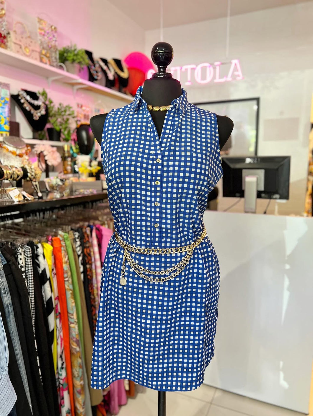 Vestido cuadros azul con blanco