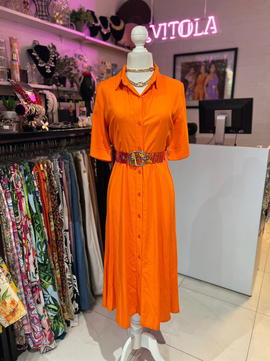 Vestido lino naranja