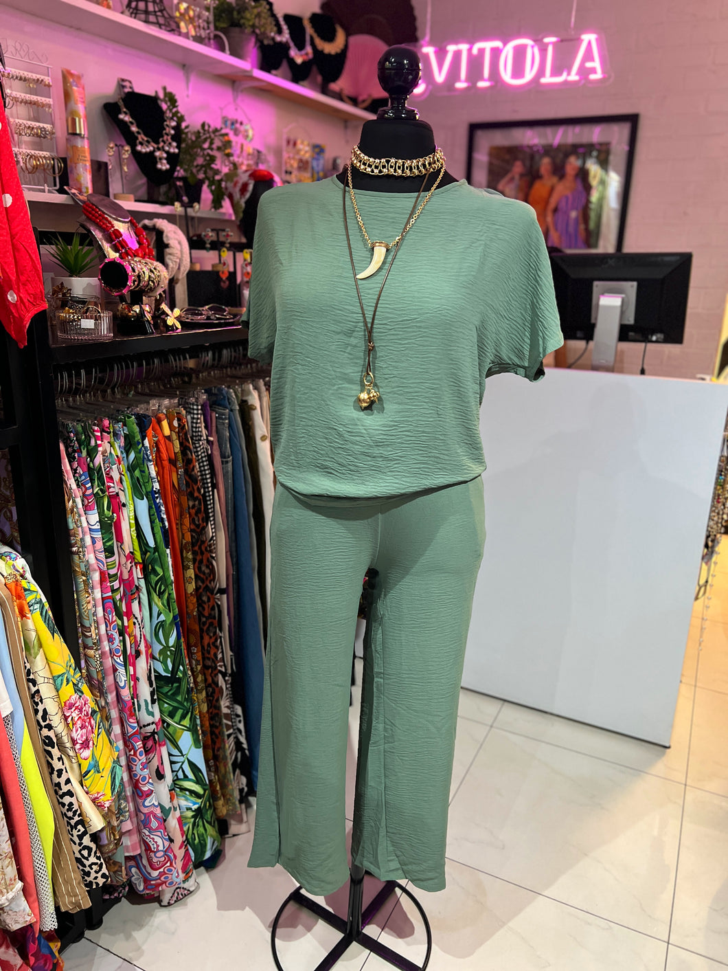Set blusa & pantalón pistache