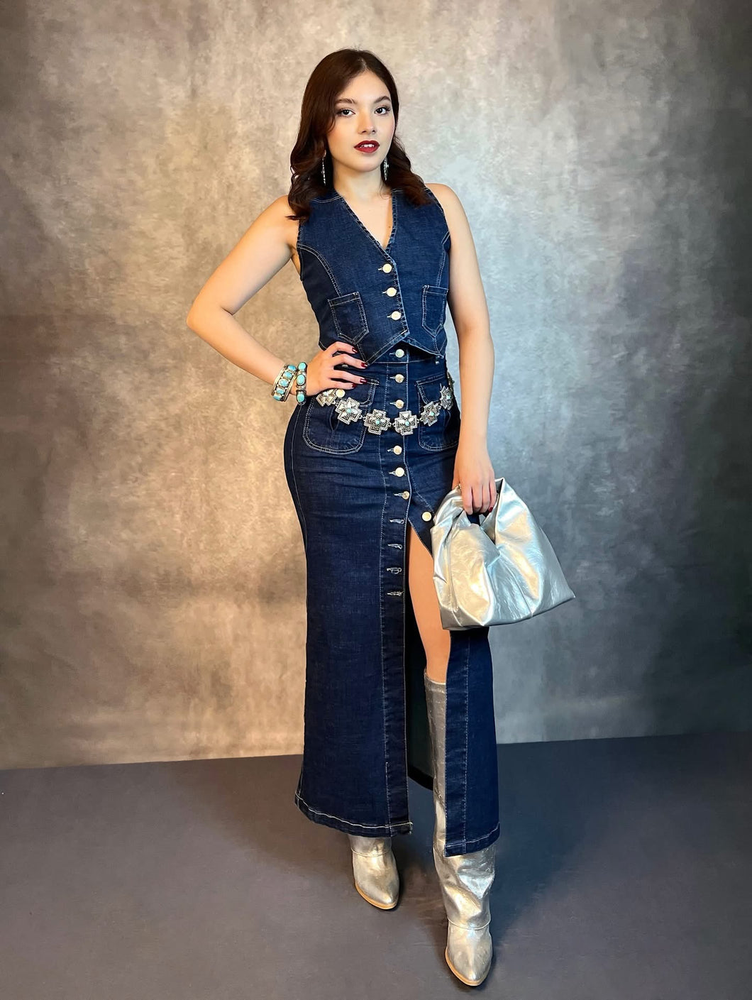 Maxi falda denim botones