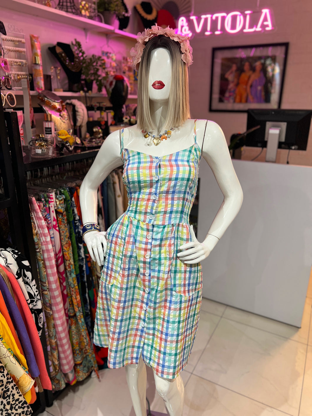 Vestido cuadros colores pastel