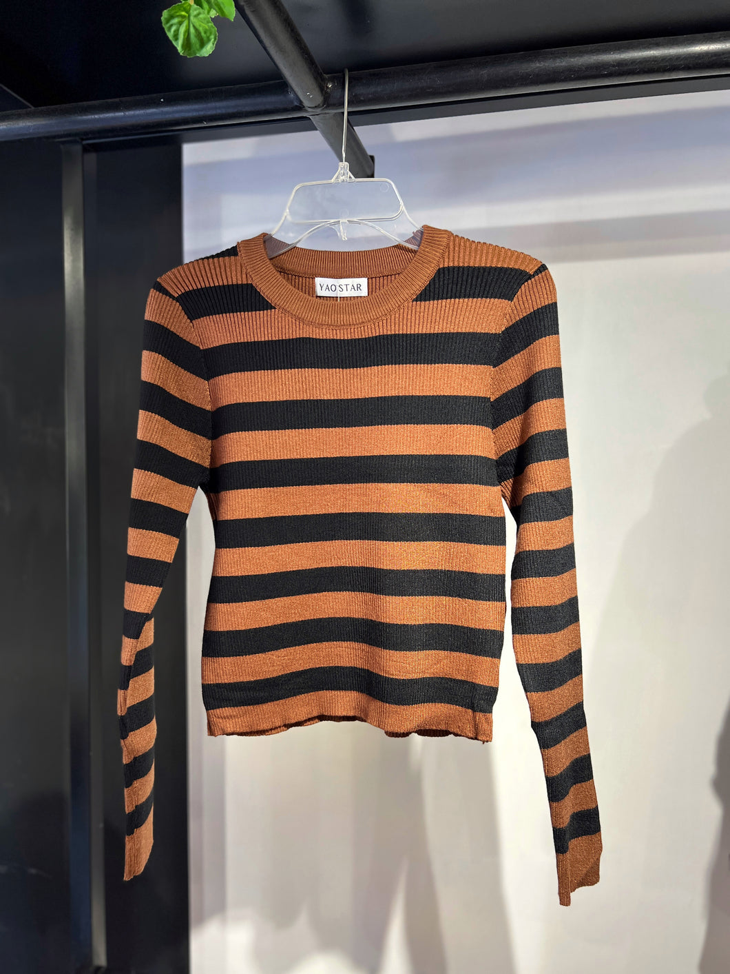 Blusa hilo rayas negro & café