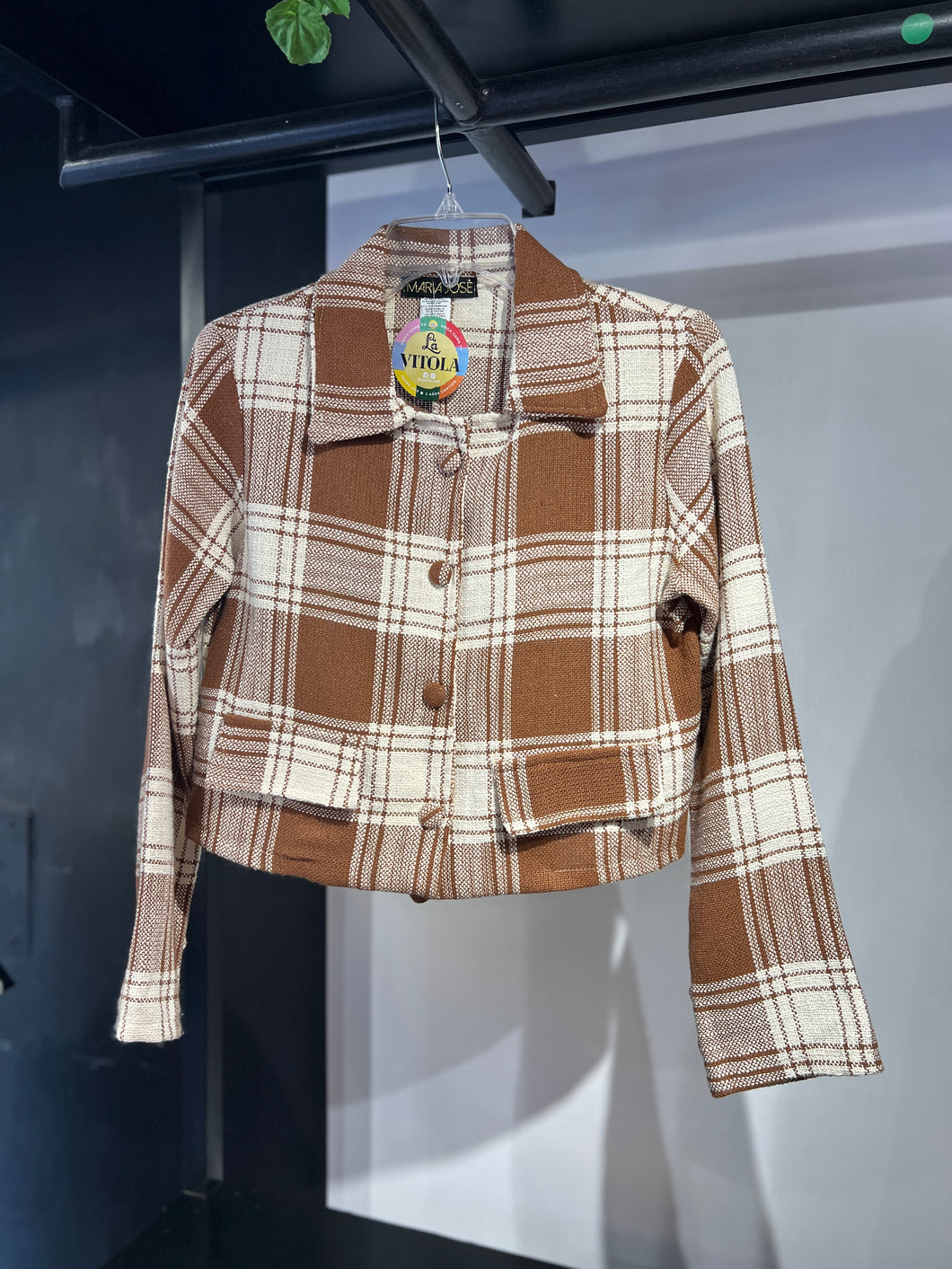 Blazer cuadros café con beige