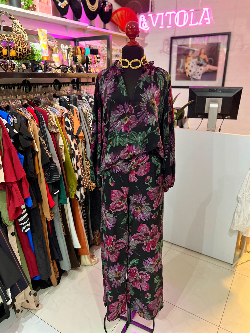 Set blusa & pantalón estampado morado