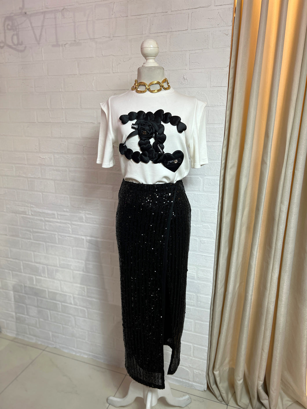 Falda lentejuela negra envolvente
