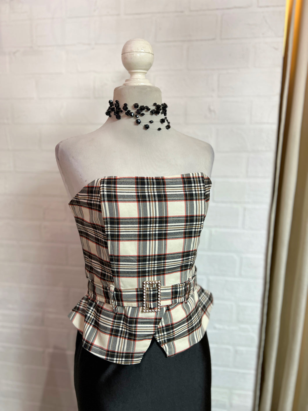 Blusa estraple a cuadros