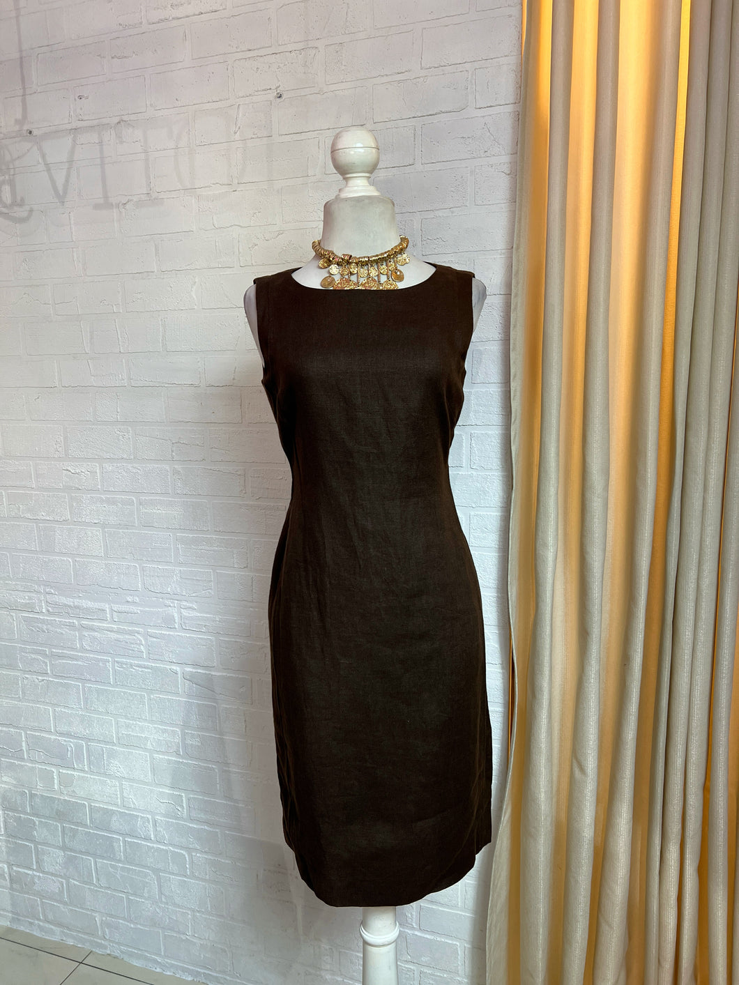 Vestido lino chocolate midi