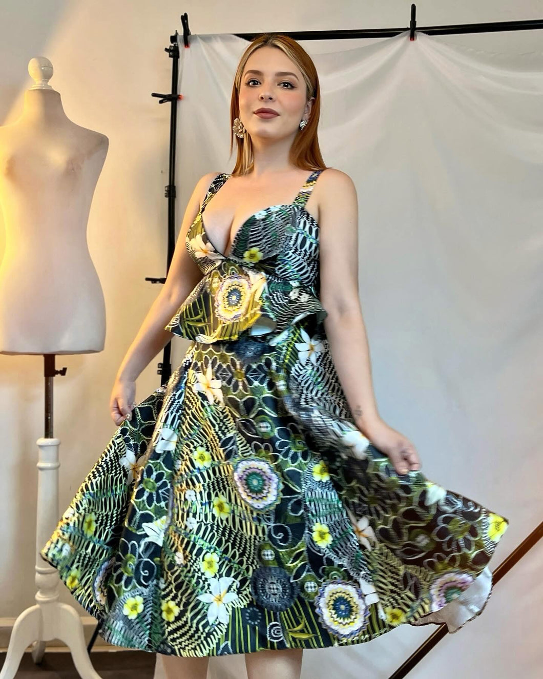 Vestido verde estampado