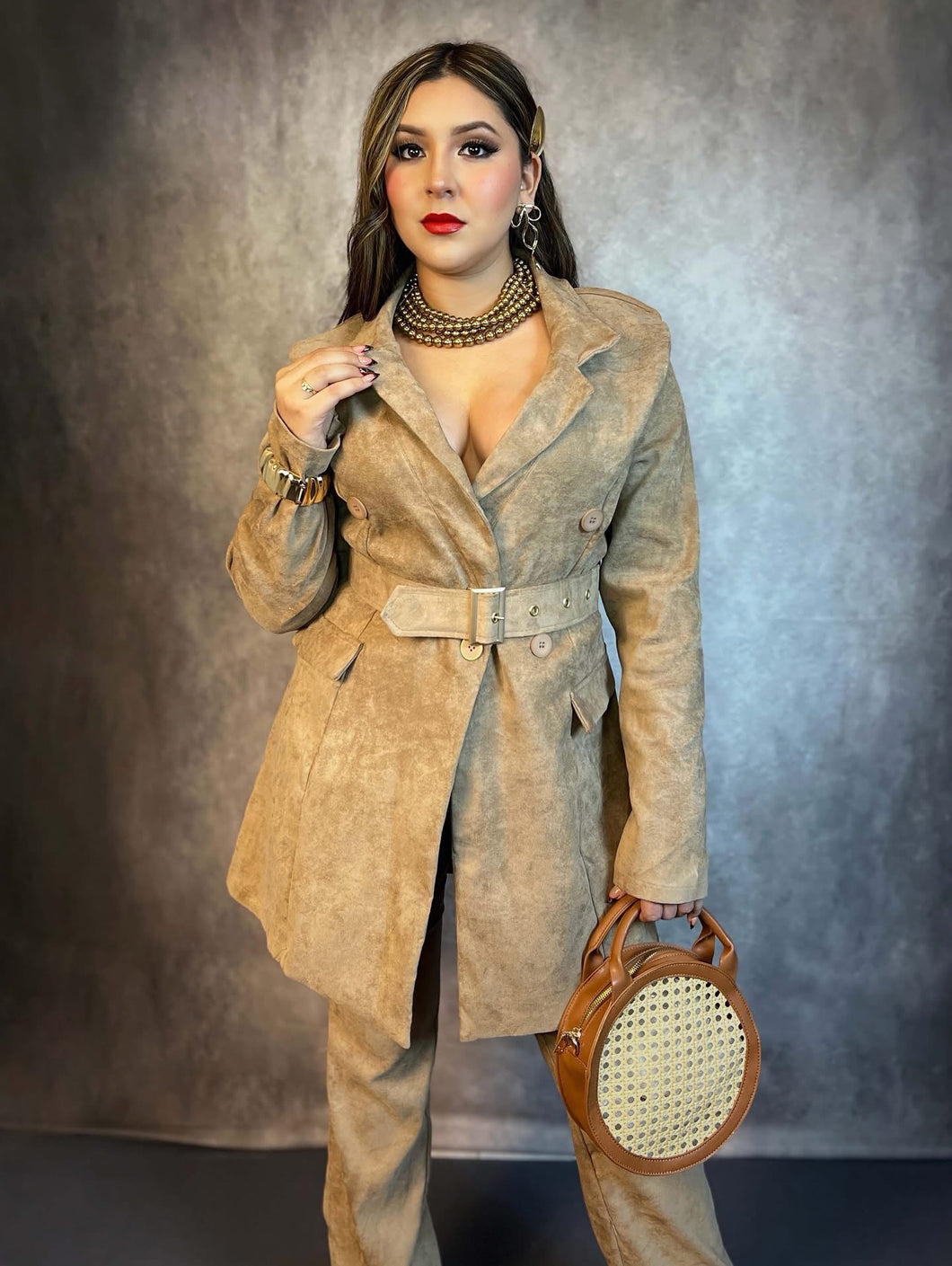 Gabardina gamuza beige