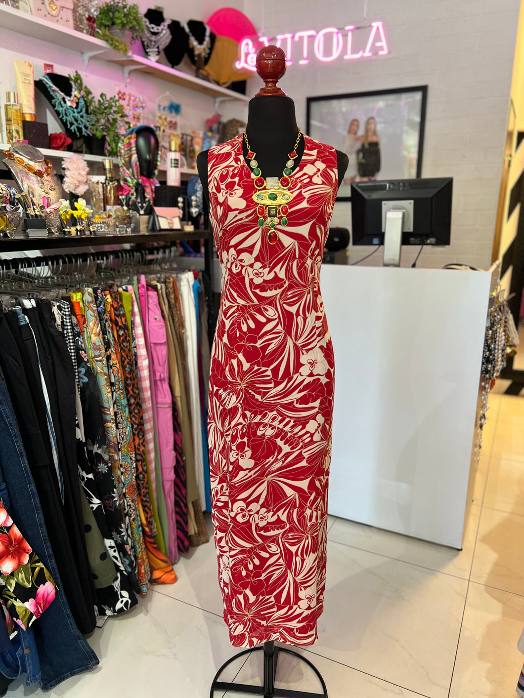 Maxi vestido estampado tinto