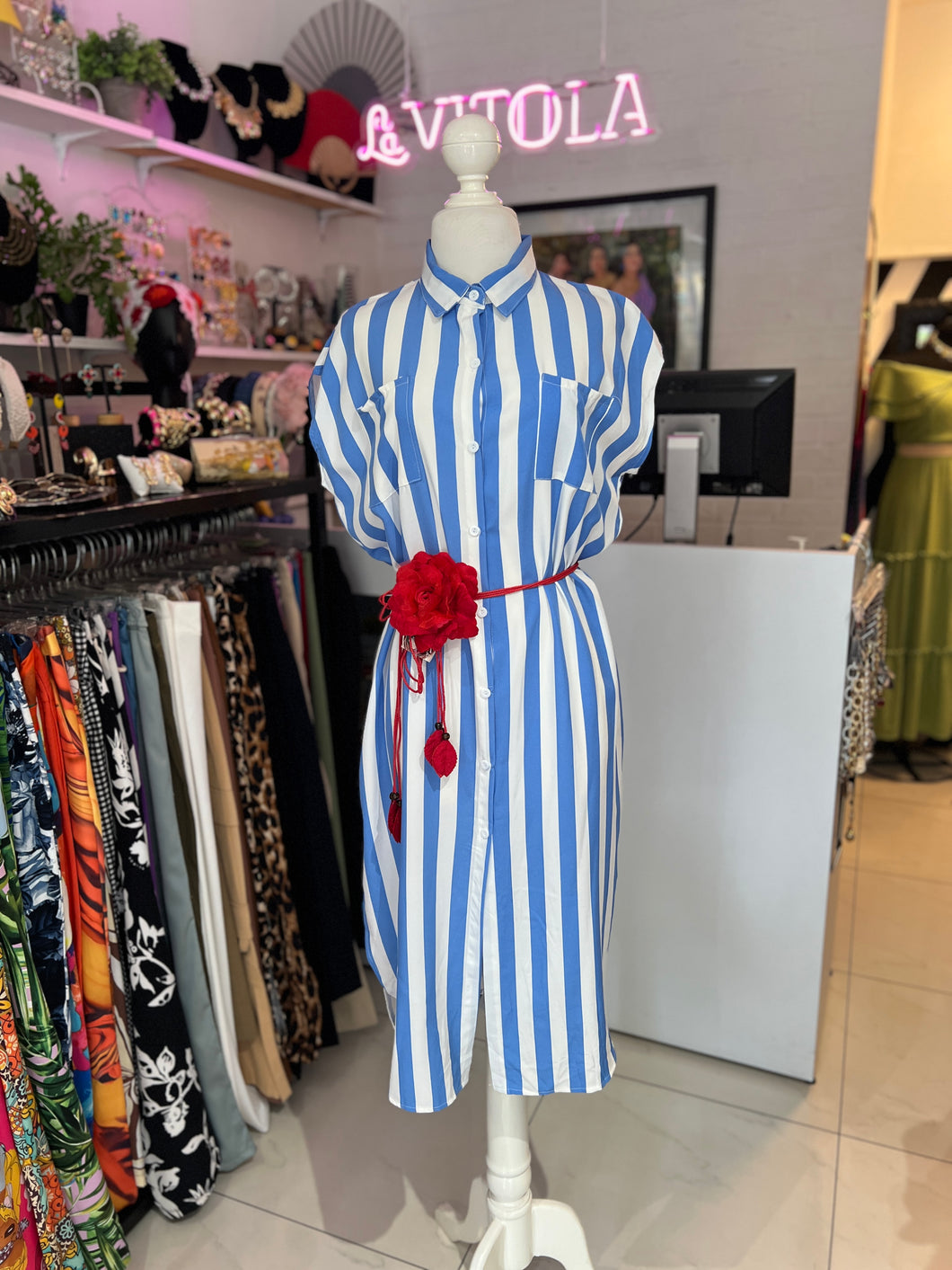 Vestido camisero rayas azul & blanco