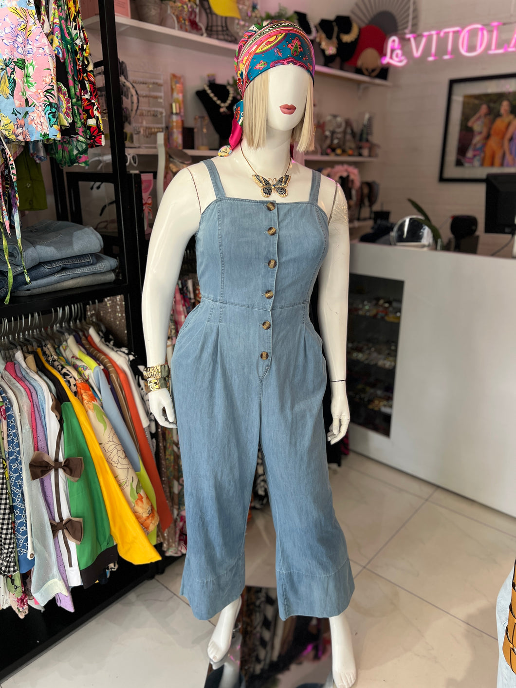 Palazzo denim ligero tirantes