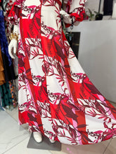 Cargar imagen en el visor de la galería, Maxi vestido estampado rojo blanco
