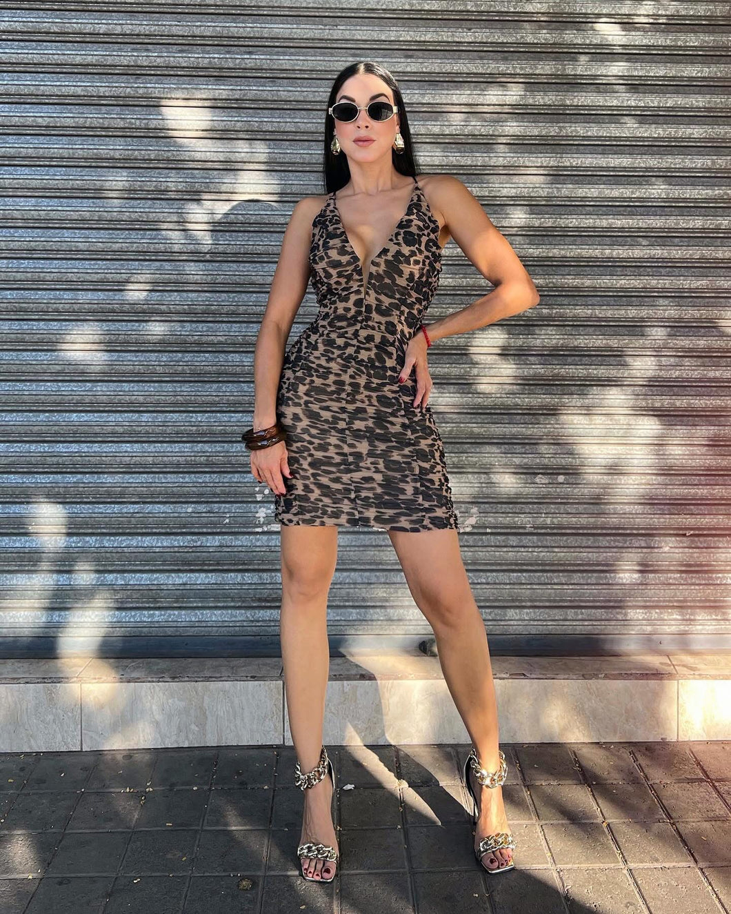 Vestido drapeado leopardo
