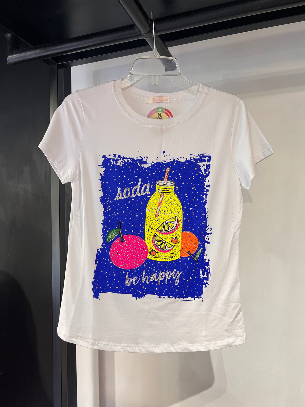 Playera blanca frutas con cristales