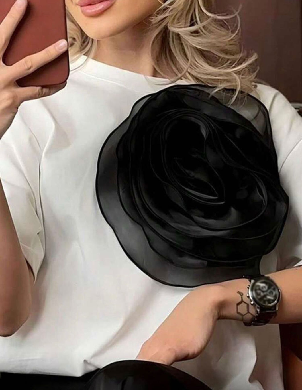 Prendedor flor organza negro