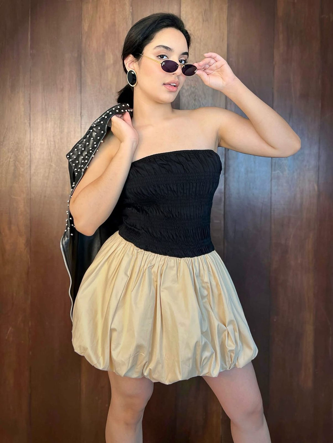 Vestido straple falda globo