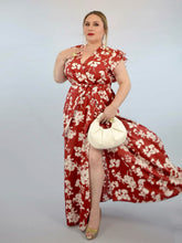 Cargar imagen en el visor de la galería, Maxi vestido floral tinto
