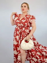 Cargar imagen en el visor de la galería, Maxi vestido floral tinto
