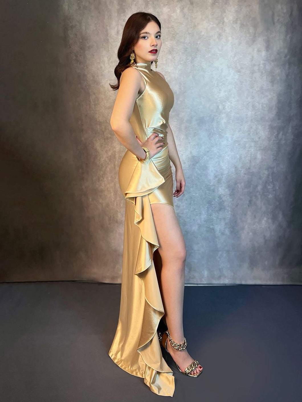 Vestido fiesta dorado